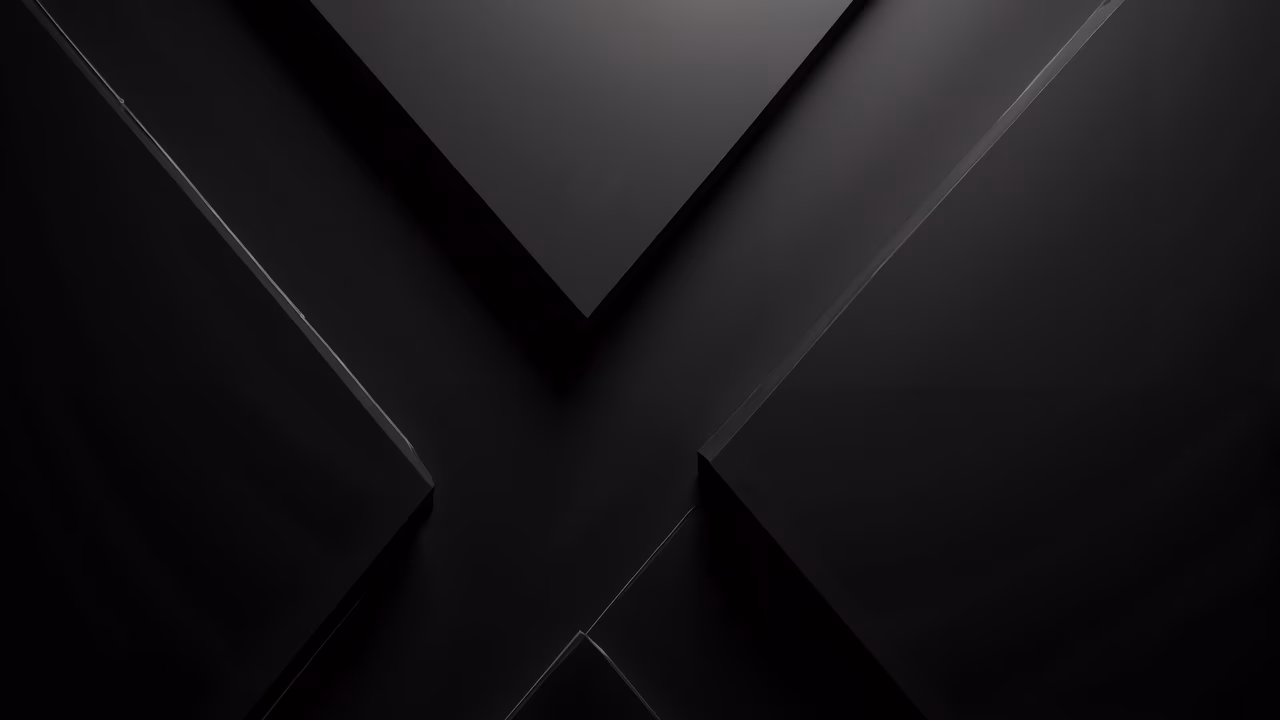 Minimalist abstract illustration featuring black geometric shapes with smooth edges and subtle highlights.