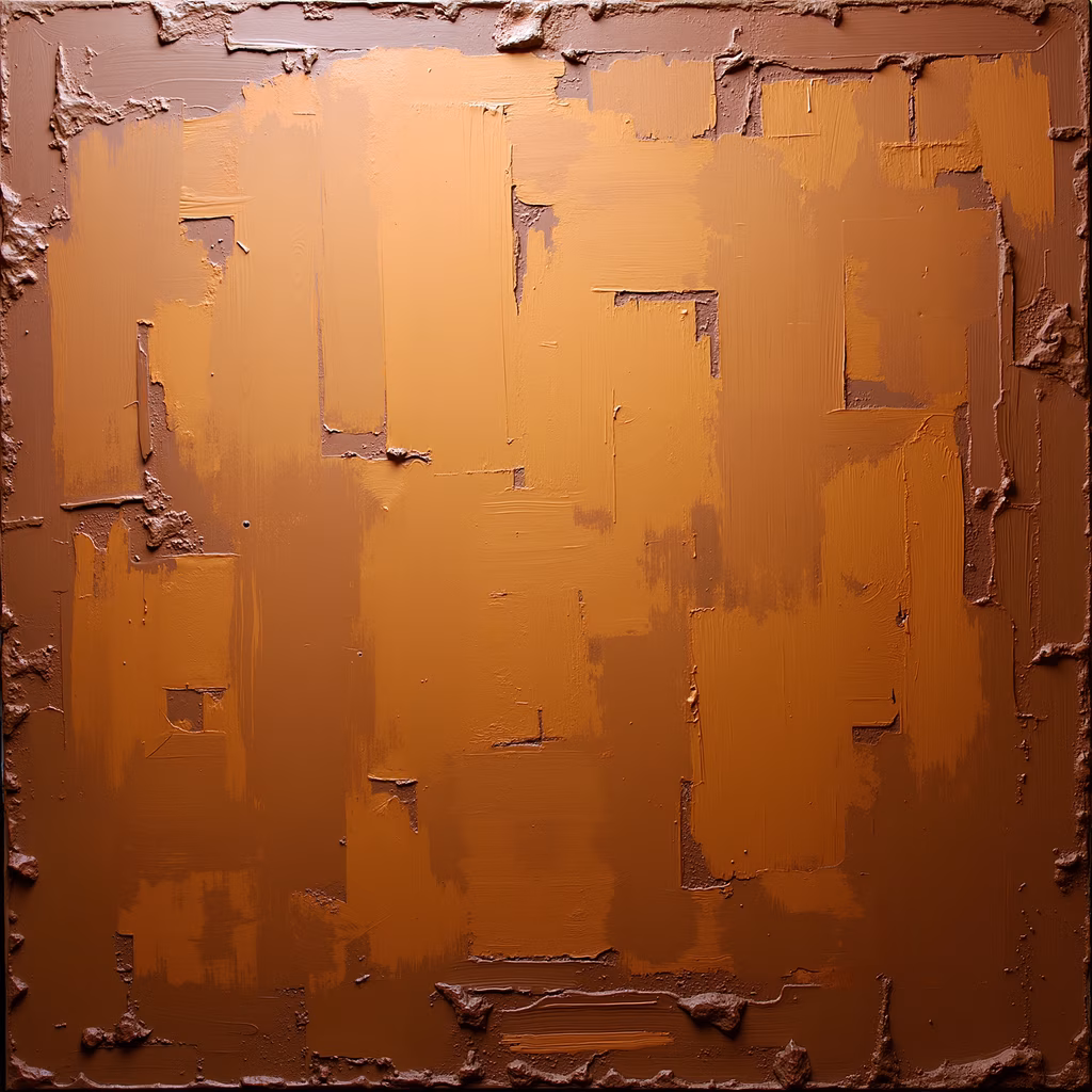 Bold abstract expressionist painting with earth tones and dynamic textures.