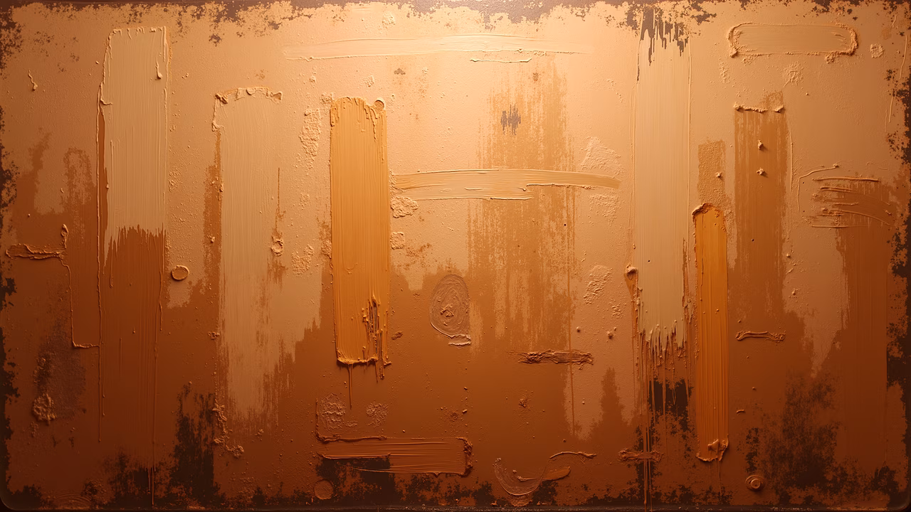 Bold abstract expressionist painting with earth tones and dynamic brushstrokes.