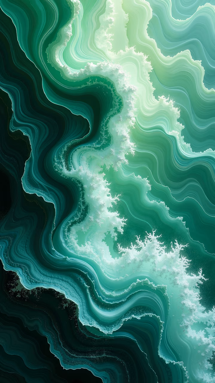 Dynamic abstract green waves illustration | fluid art | abstract painting | nature-inspired art