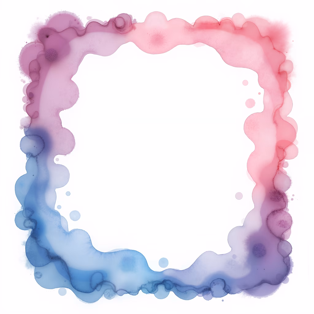 Abstract watercolor frame with soft pink and blue hues, creating a serene and calming effect.