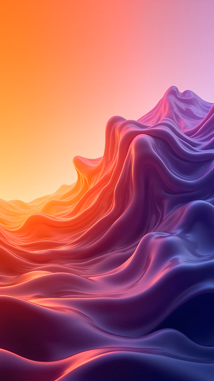 Vibrant abstract waves in shades of orange and purple, creating a sense of movement and warmth.