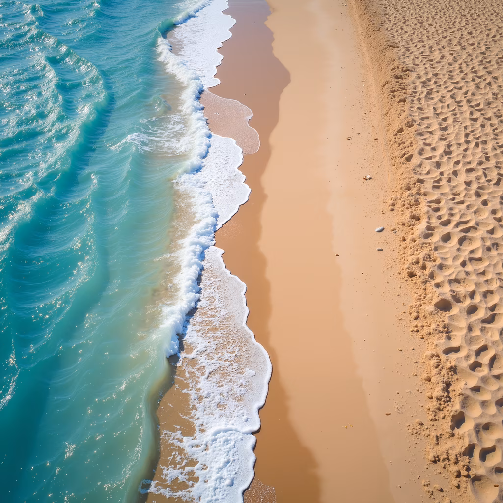 Aerial view of turquoise waters and golden sand, tranquil beach scene