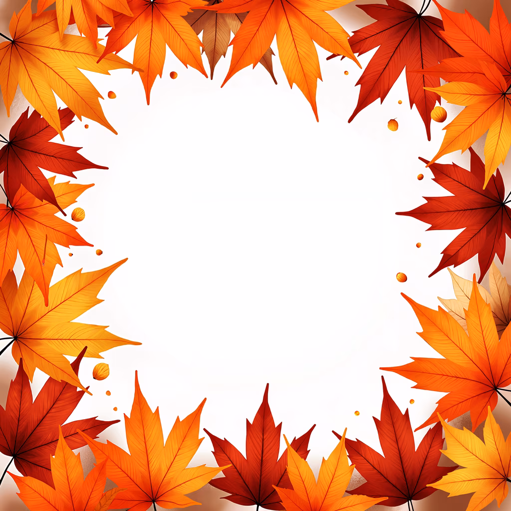 Vibrant autumn leaves frame in shades of orange, red, and yellow, creating a warm and inviting fall atmosphere.