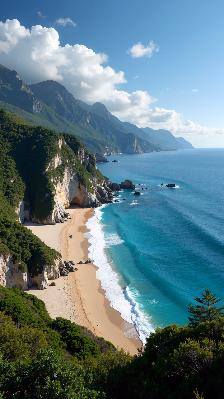 A picturesque beach scene with cliffs and turquoise waters, perfect for nature enthusiasts and landscape lovers.