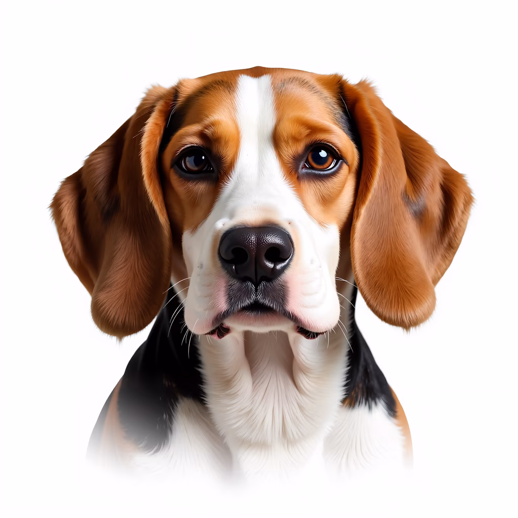 Close-up of a beagle dog with detailed fur textures and realistic coloring.