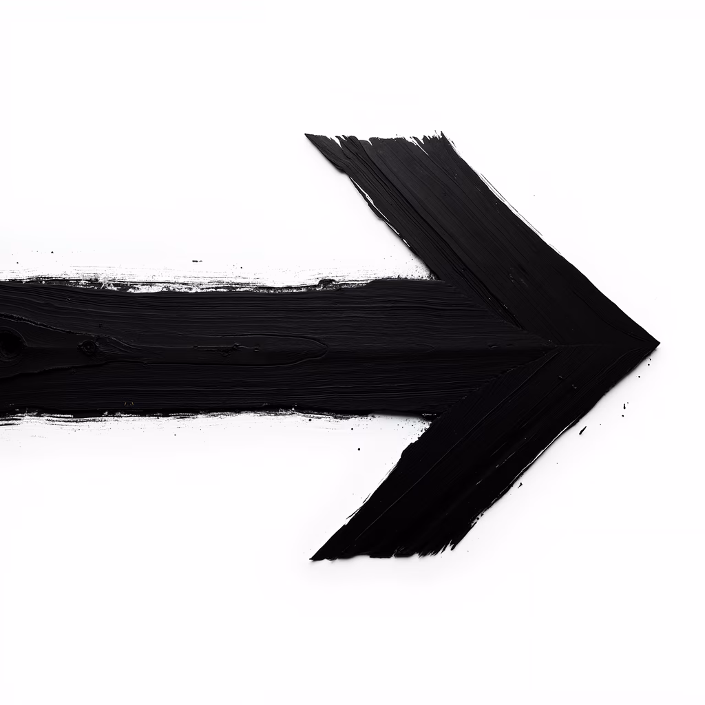Bold black arrow on white background, abstract art, directional movement, stark contrast