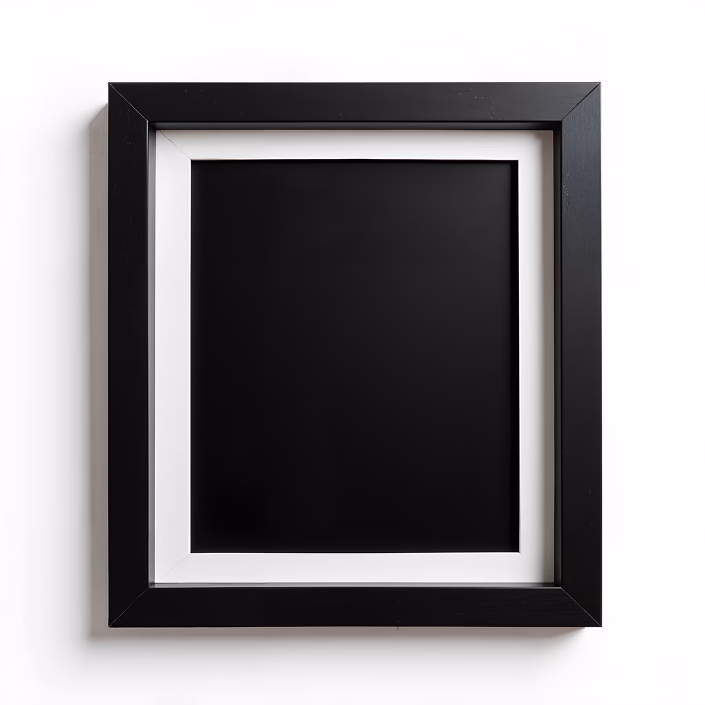 Minimalist black frame on white background, abstract art, elegant design