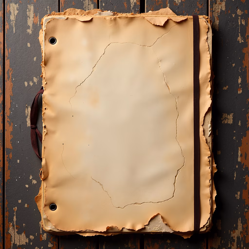 Blank old book page with cracked center, vintage aesthetic