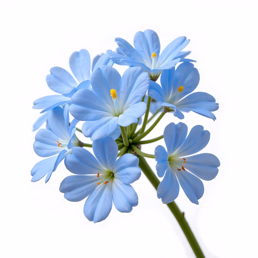 Delicate blue flowers with vibrant yellow centers on a clean white background.