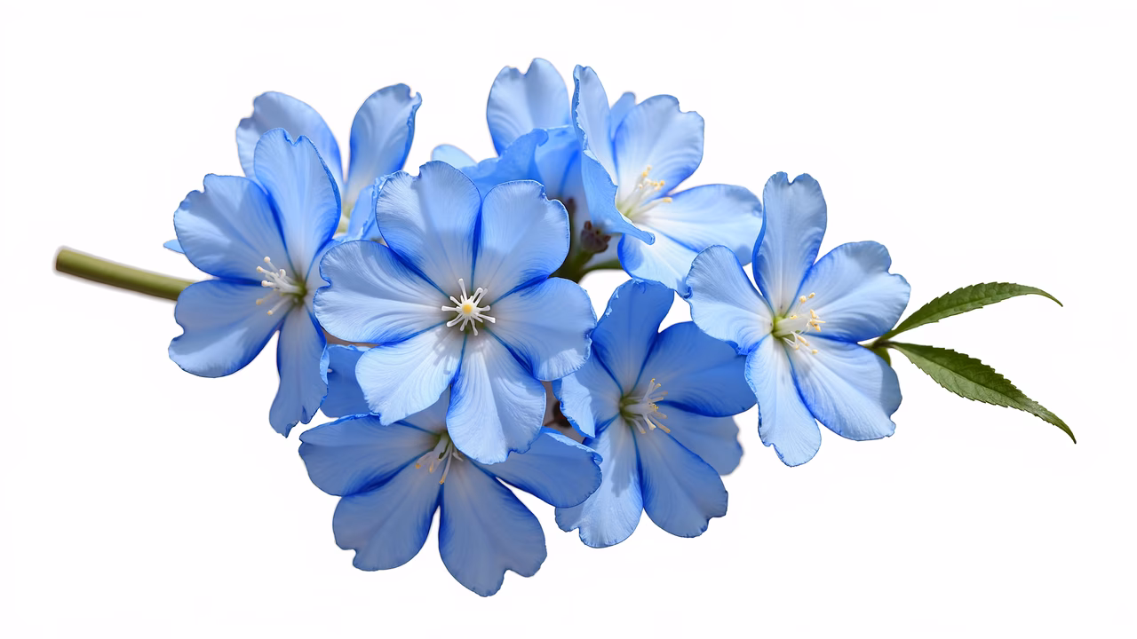 Vibrant blue flowers with delicate petals and yellow centers on a clean white background.