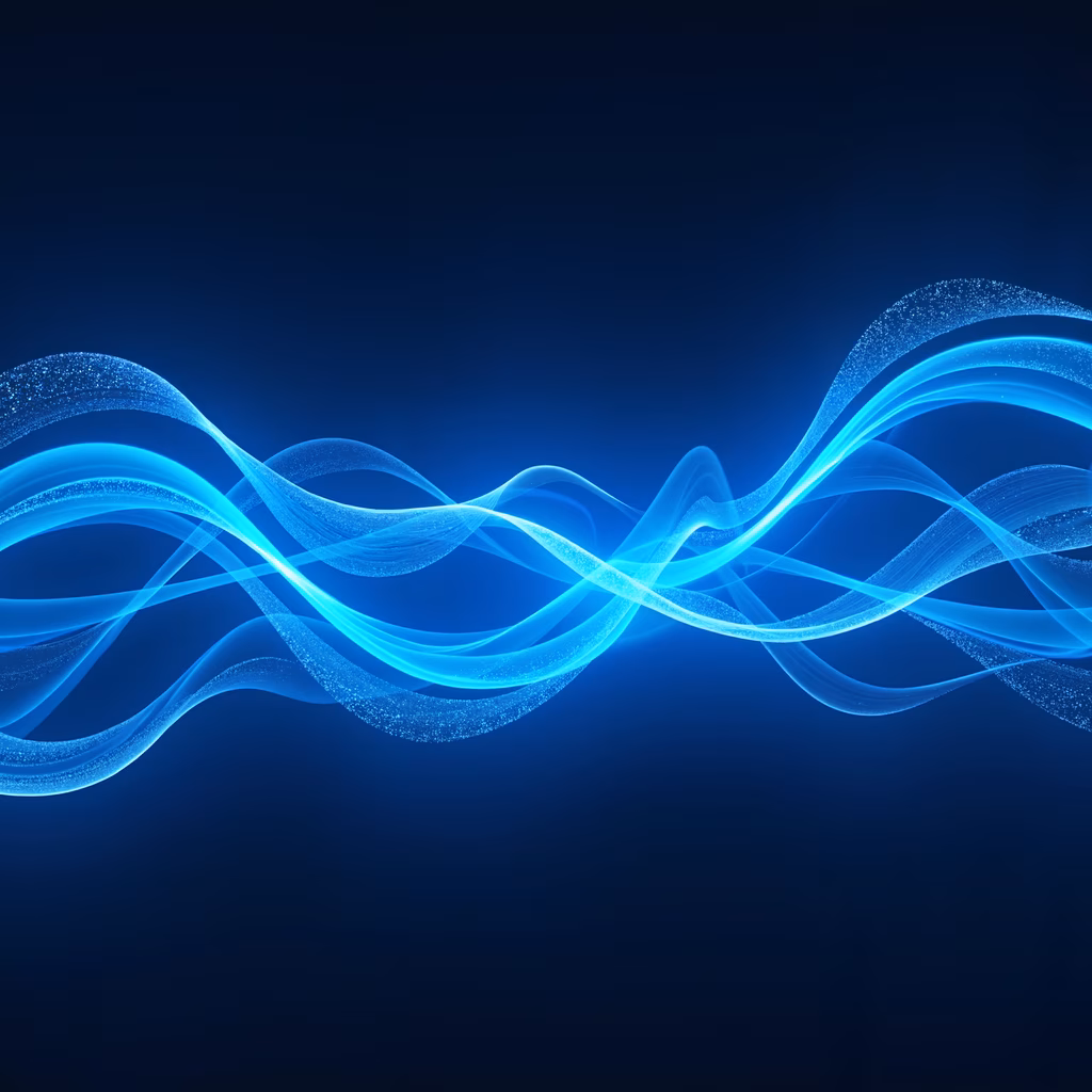 Glowing blue waves on a deep blue background, abstract art, serene, elegant
