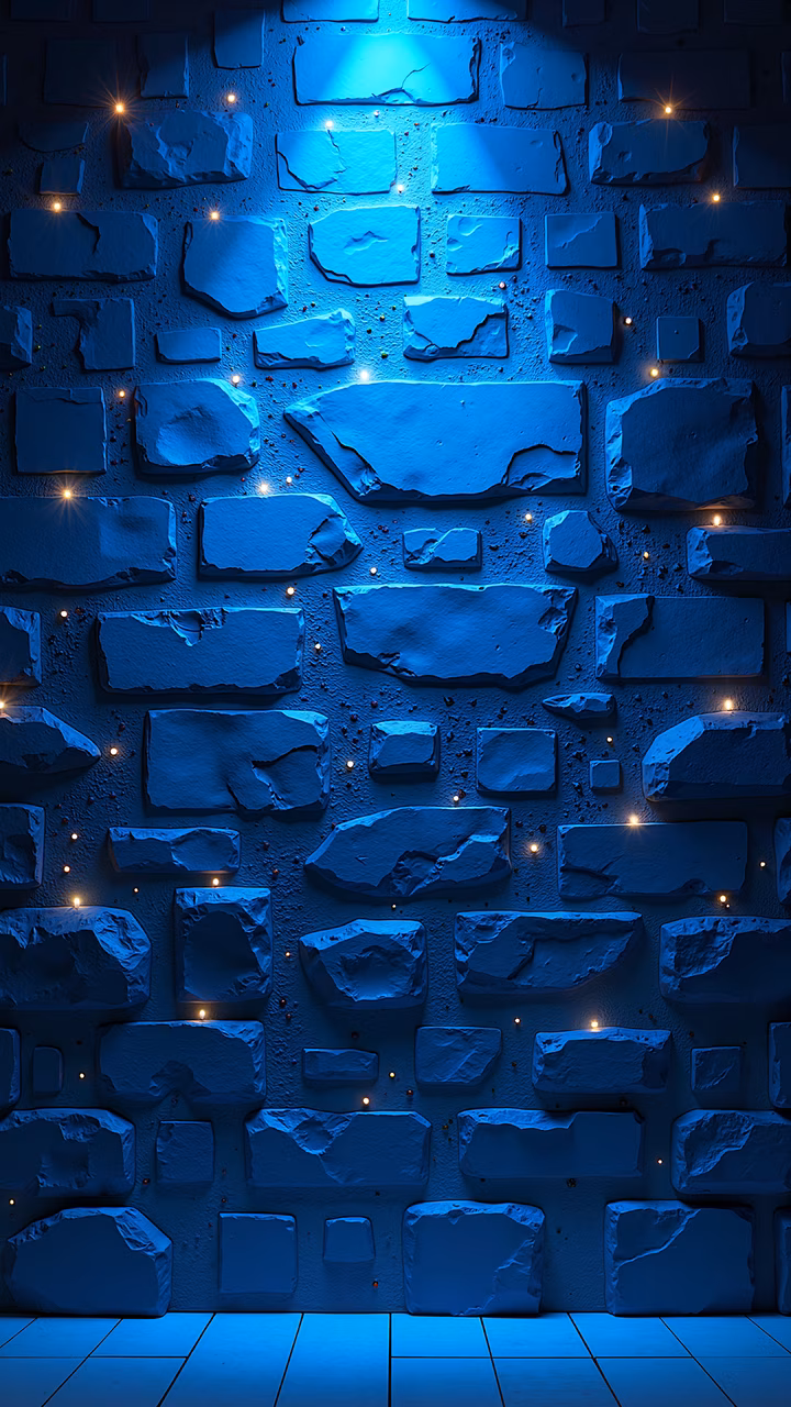 A blue stone wall with glowing lights, perfect for wallpapers and backgrounds.