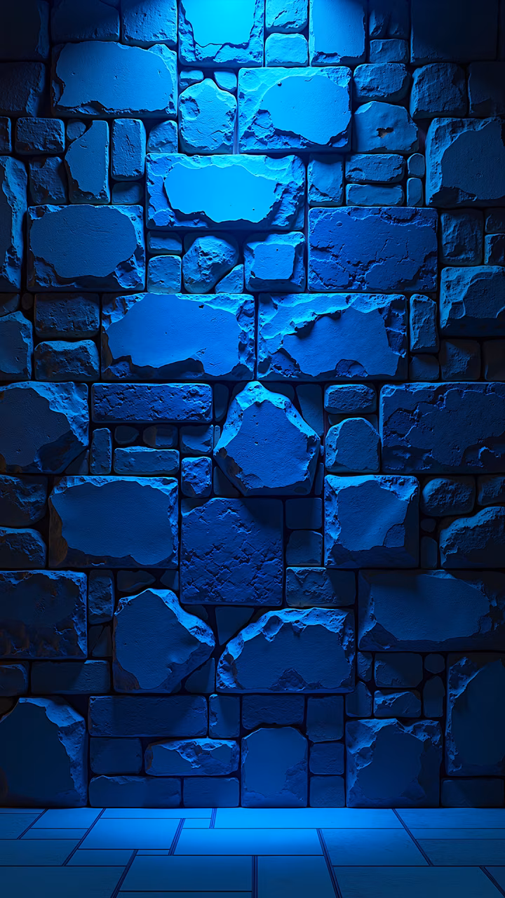 Detailed blue stone wall illustration with textured and rugged appearance, cool and mysterious atmosphere.