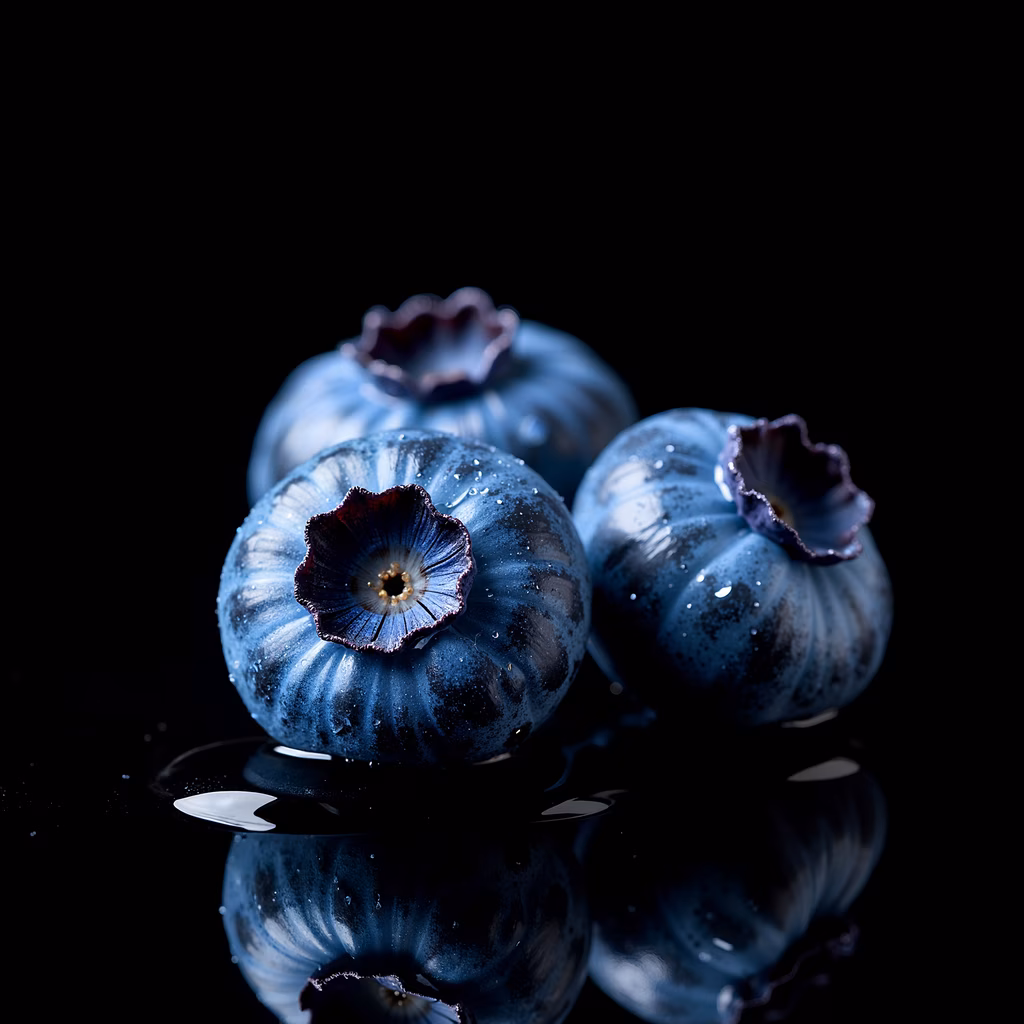 Vibrant blueberries against a black background, showcasing their natural beauty and texture.