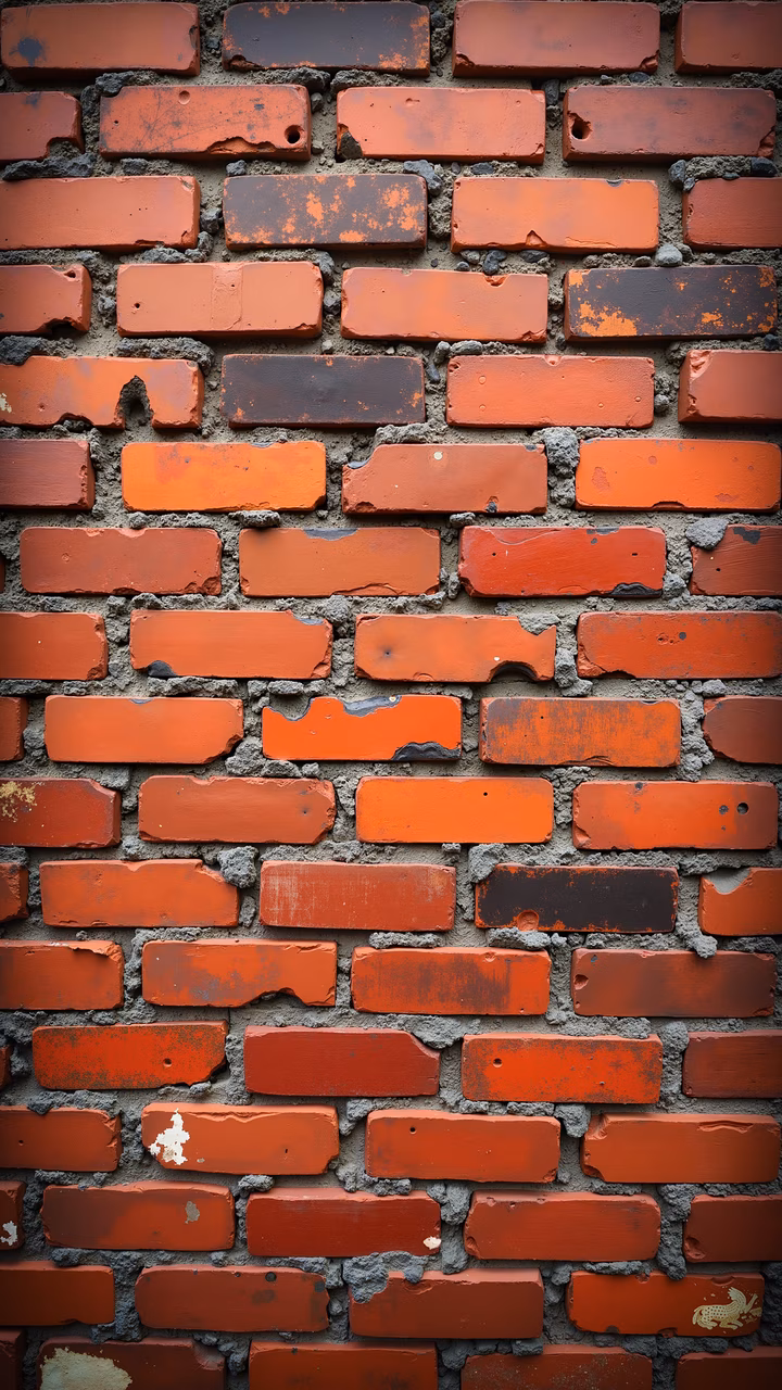 A detailed illustration of a brick wall with vibrant orange and red bricks, showcasing texture and age.