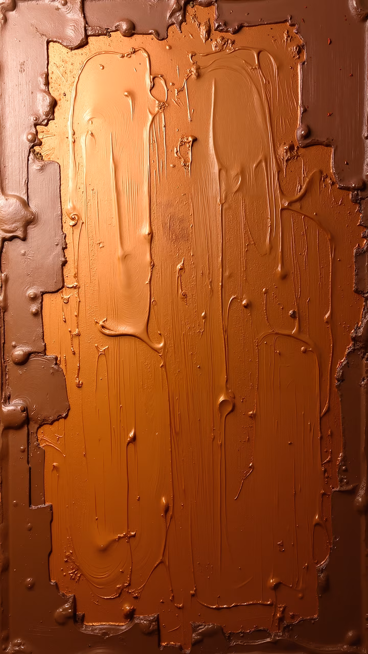 Rich, creamy chocolate drips and glossy surfaces in an illustration style.