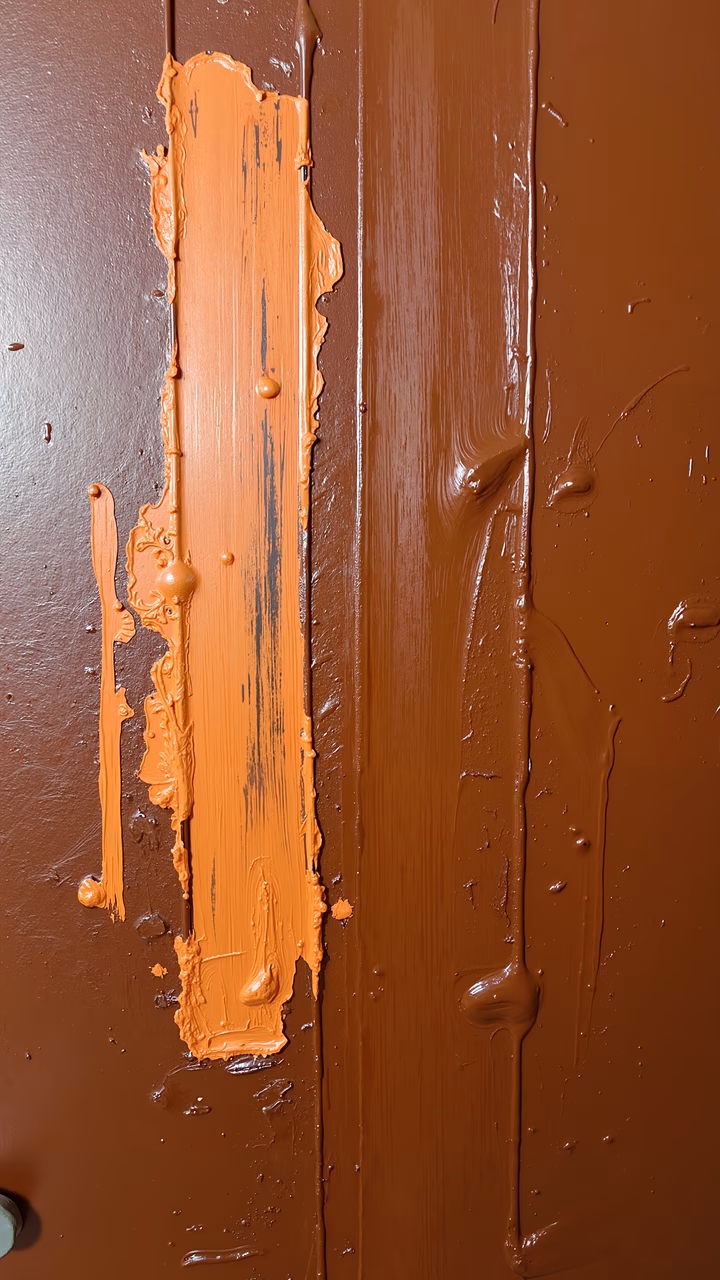 Close-up of chocolate swirls with rich brown and orange hues, smooth texture, and glossy appearance.