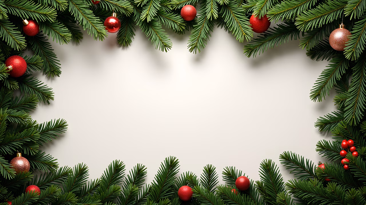Festive Christmas garland with pine branches and red ornaments for holiday decor.