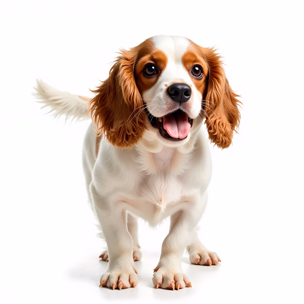 A detailed illustration of a Cocker Spaniel with a joyful expression, set against a clean white background.