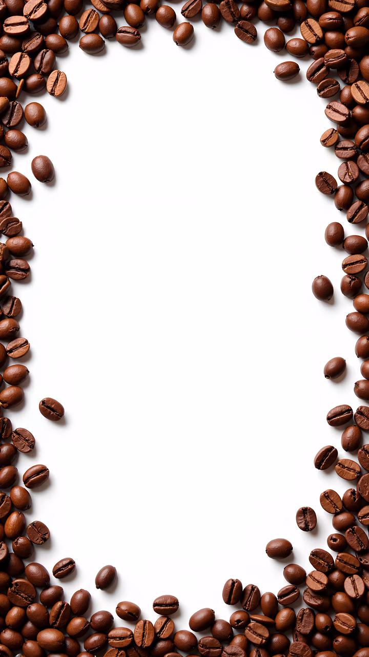 Circular coffee bean border on white background