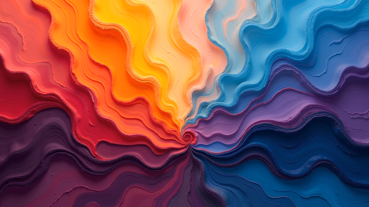 Vibrant abstract waves in warm and cool colors, dynamic and energetic visual experience.