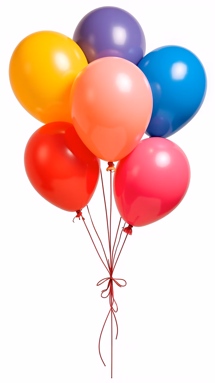 Brightly colored balloons tied together for celebration events.