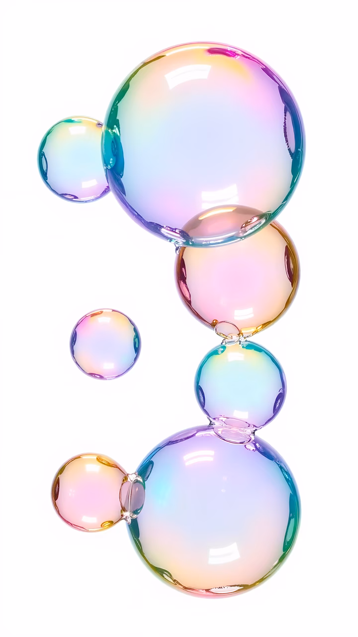 A vibrant illustration of colorful bubbles with pastel gradients and glossy textures.