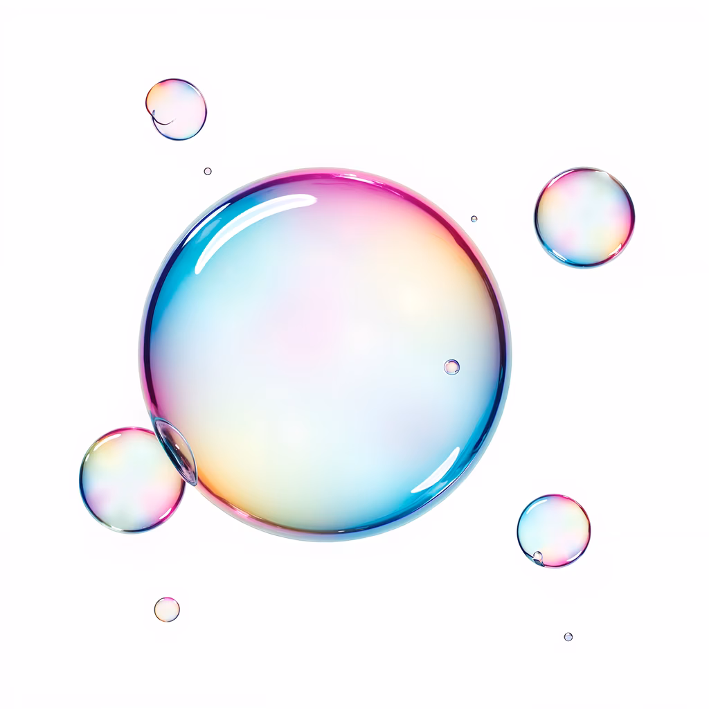 Vibrant iridescent bubbles on a white background, abstract art