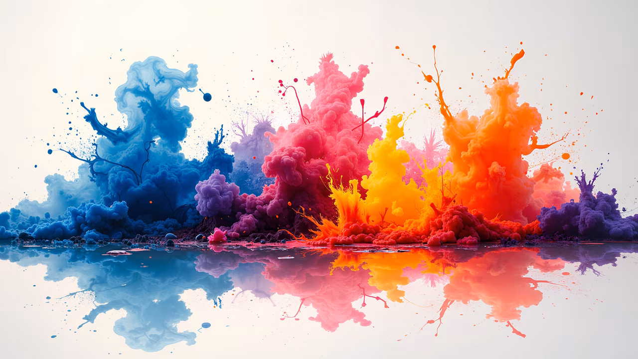 Vibrant explosion of colorful paint splashes, abstract art