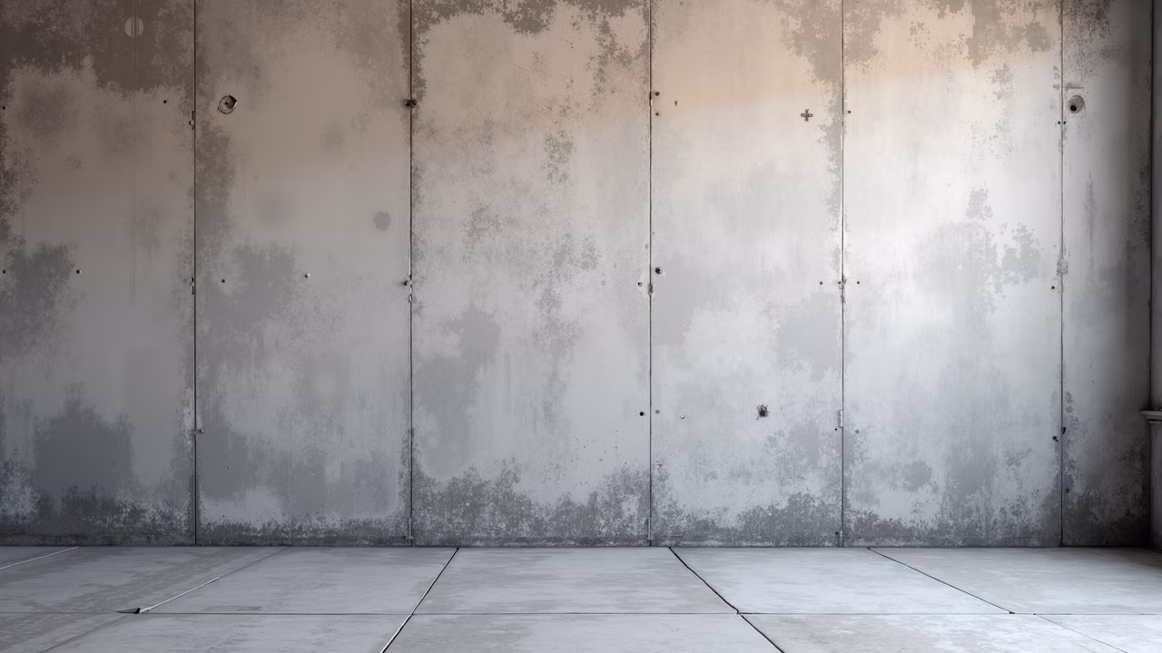 Minimalist concrete wall with textured surface and industrial details, perfect for architectural backgrounds.