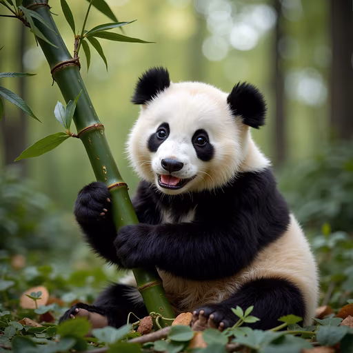 Cute Panda Cub in Bamboo Forest