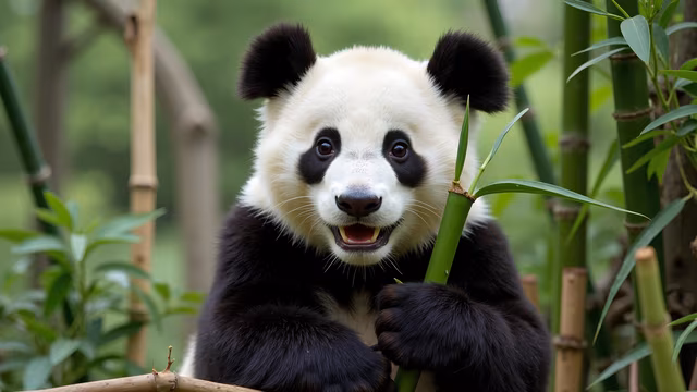 Cute Panda Eating Bamboo