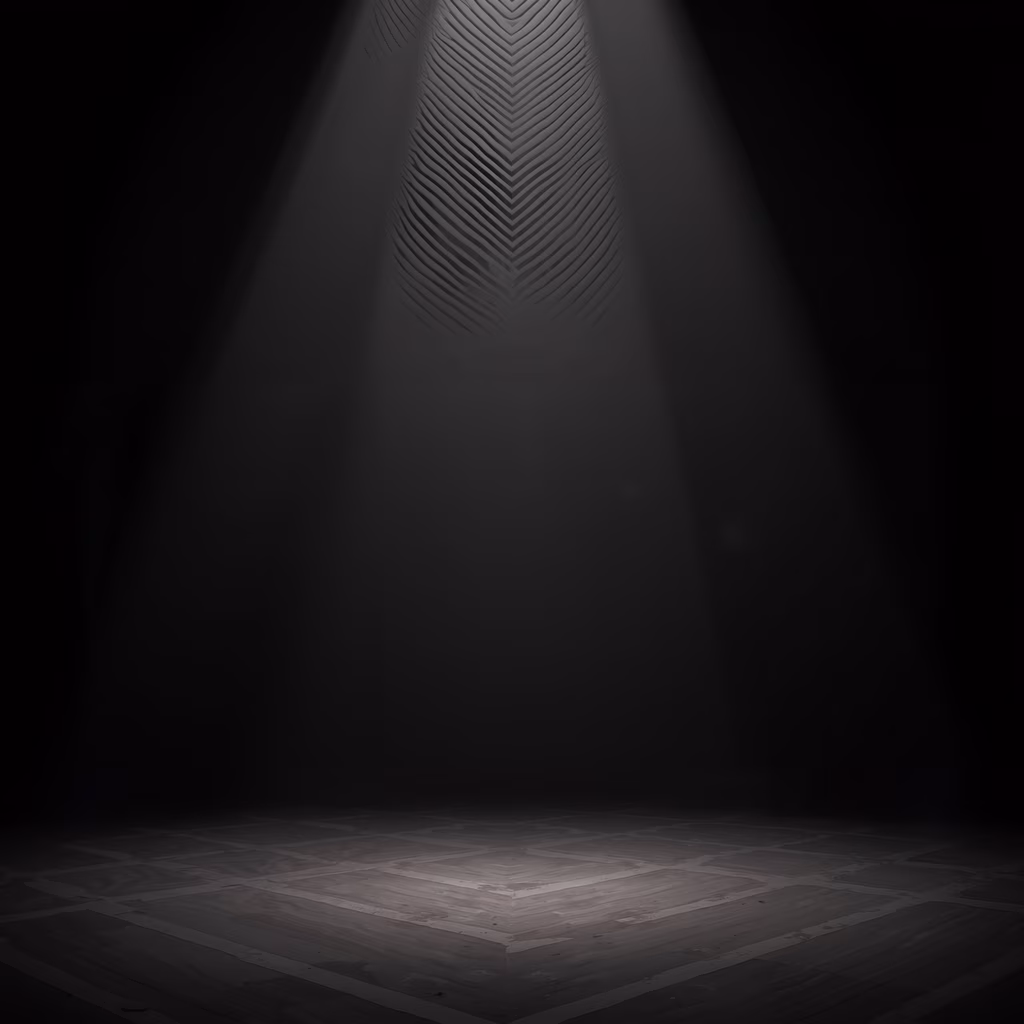 Minimalist dark hallway with geometric patterns and suspenseful atmosphere.