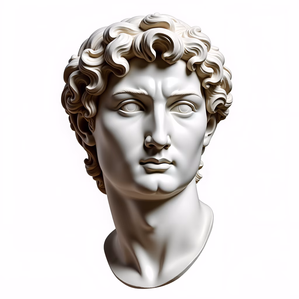 Detailed illustration of the David bust, showcasing realistic features and intricate hair details.