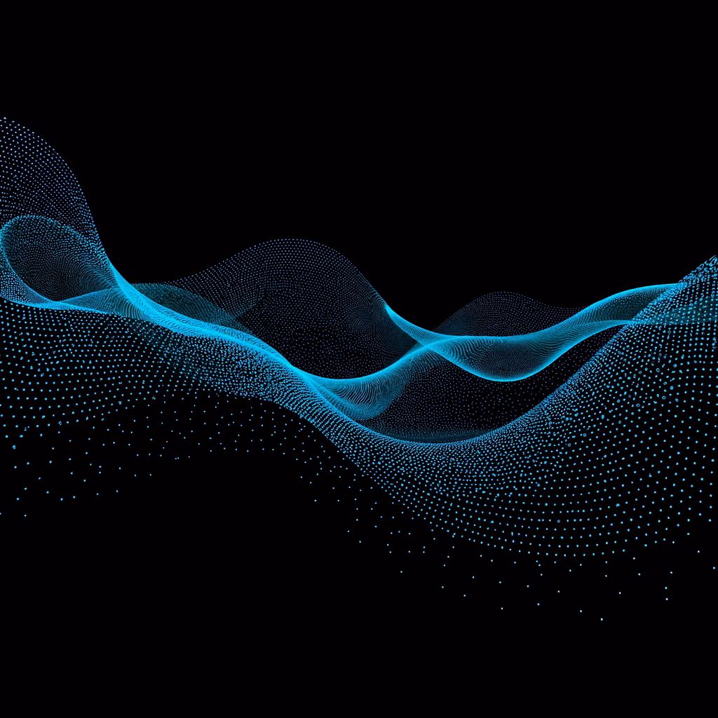 Abstract digital wave art with cool blue tones on a black background.