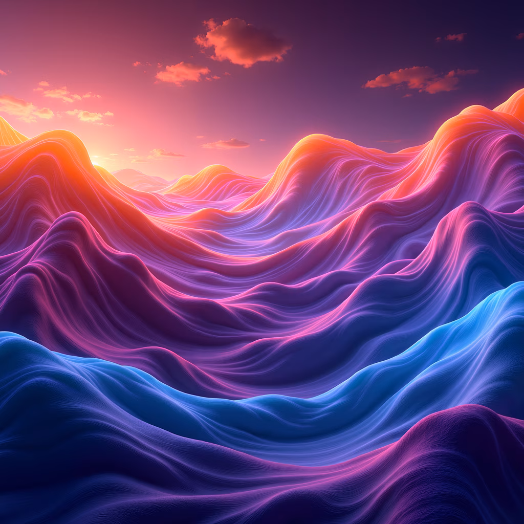 Vibrant abstract waves at sunset, serene and dreamy