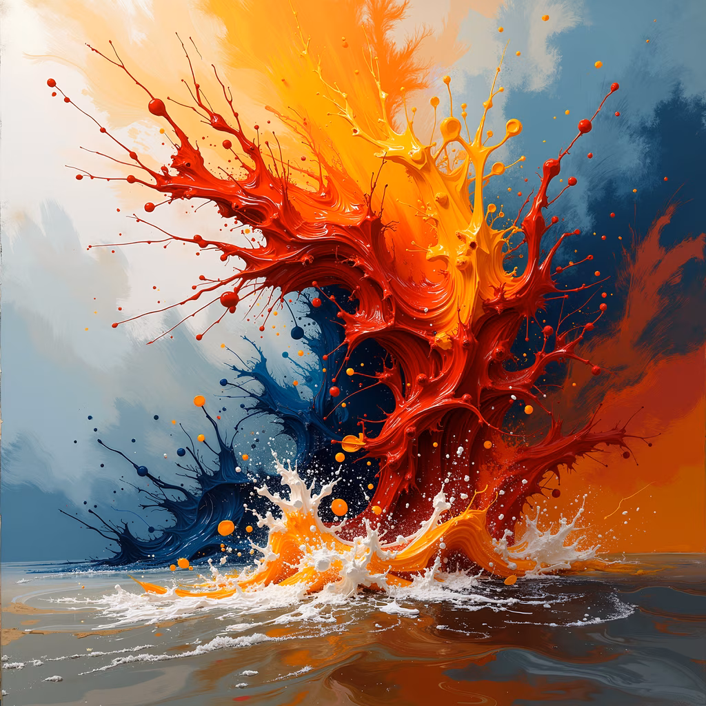 Vibrant abstract illustration of colorful explosion on a tranquil beach.