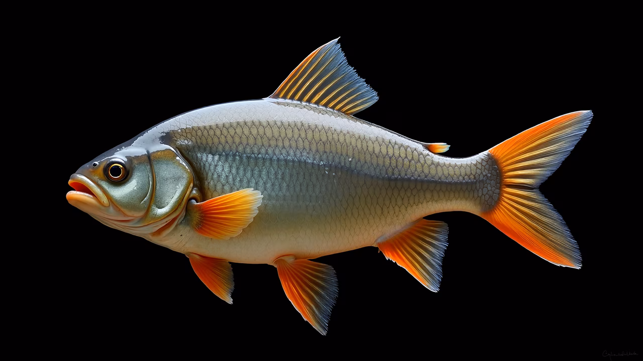 Detailed and realistic fish illustration with vibrant colors and intricate textures.