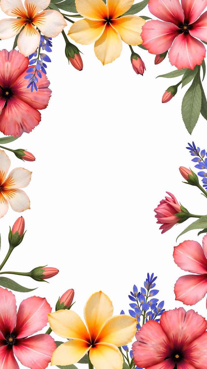 Vibrant floral frame illustration featuring colorful flowers and buds.