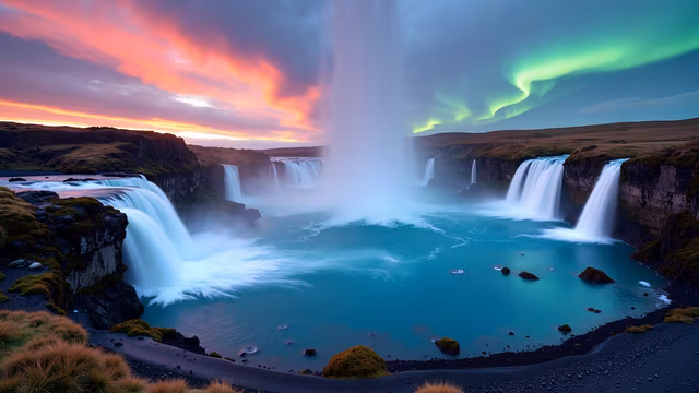 Godafoss Waterfall at Sunset