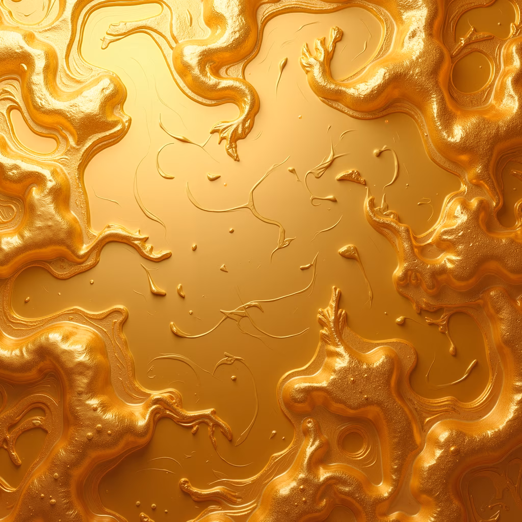 Dynamic golden paint illustration featuring vibrant hues and fluid shapes.