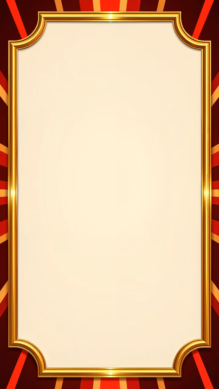 Luxurious golden frame on a vibrant red and gold striped background.