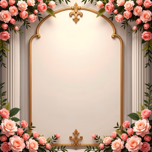 Golden Frame with Pink Roses