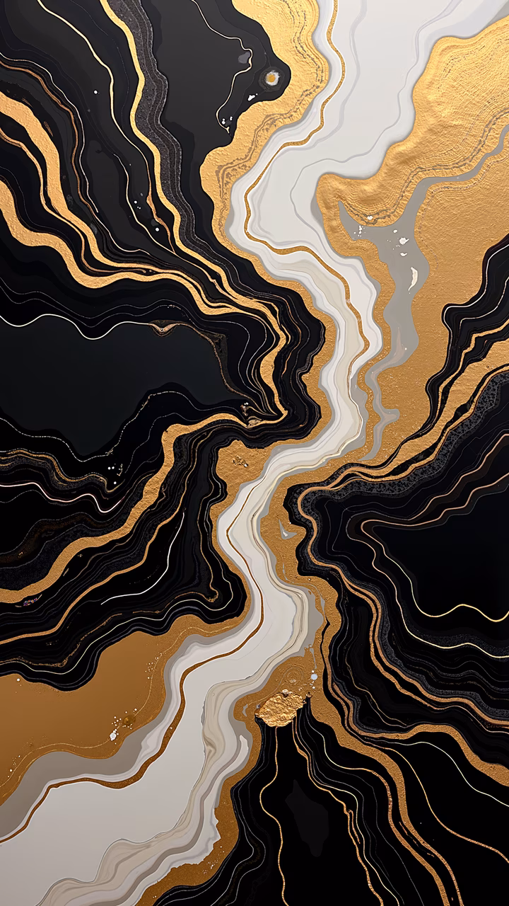Abstract marble artwork with gold, black, and white tones, evoking luxury and elegance.