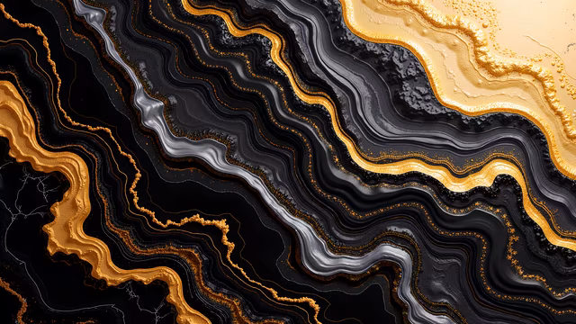 Golden Waves on Black Marble