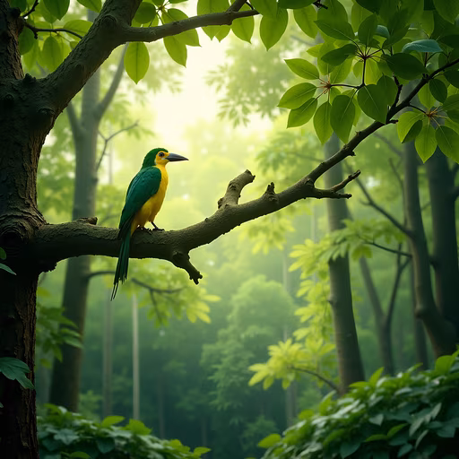 Green Bird in the Forest