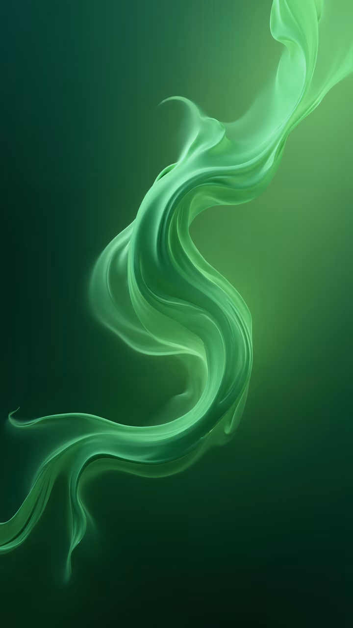 Dynamic green flow against a gradient background, modern abstract art
