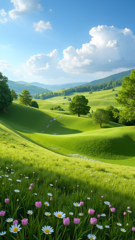 Green Hills and Flowers