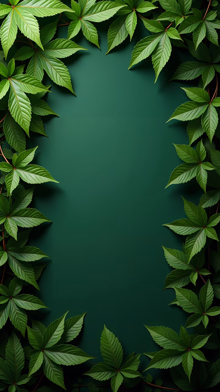 A green leaf frame on a dark green background, perfect for nature-themed designs.